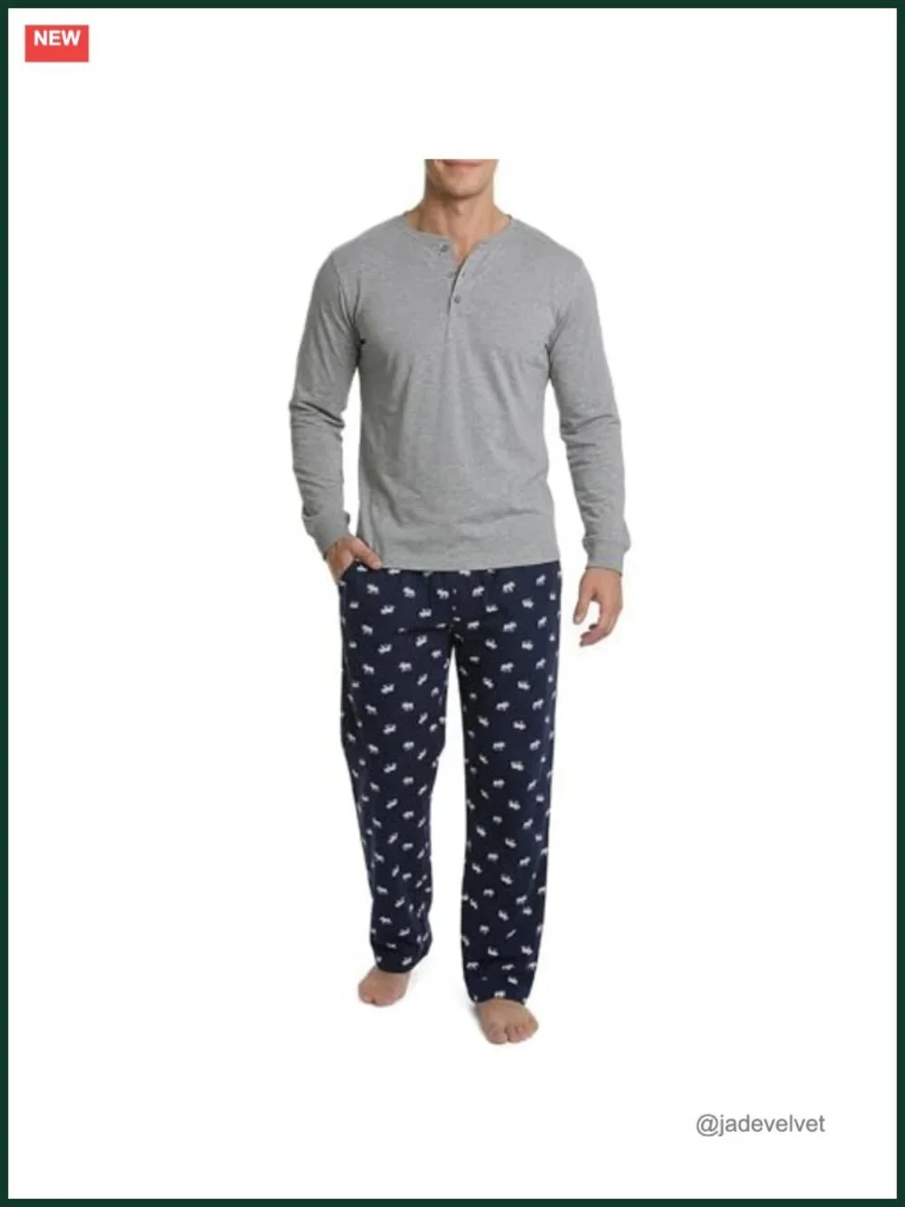 Men's Long Sleeve Pajama Set with Two Pockets and Drawstring Waist - Cotton